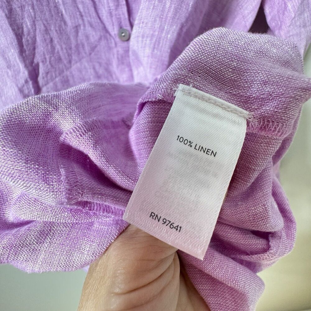 J Jill Love Linen Womens MP Purple Pink Pull Over Tunic Pocket Roll Tab Top - Picture 4 of 8